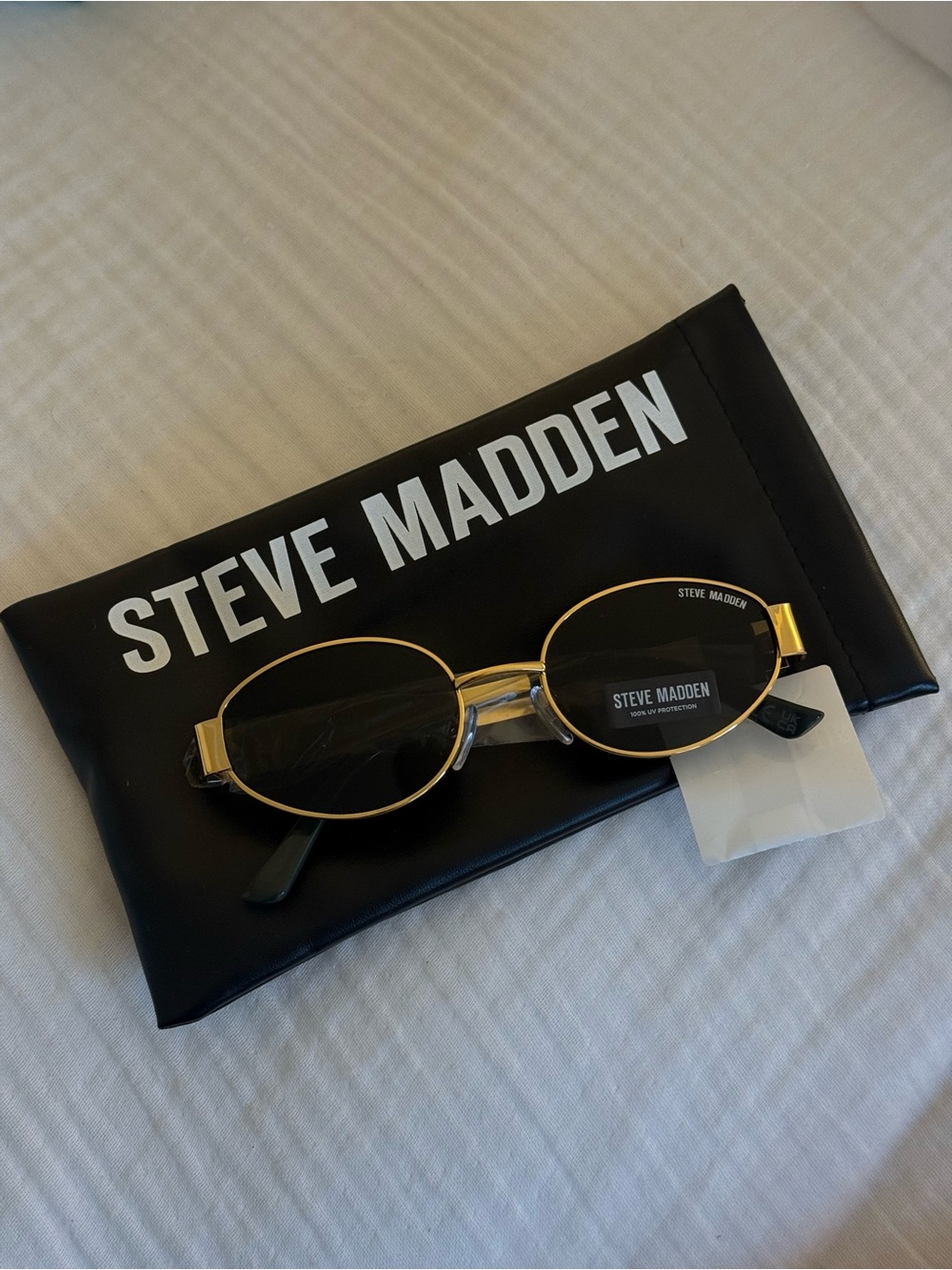 Steve Madden Black and Gold Oval Sunglasses with Branded Pouch